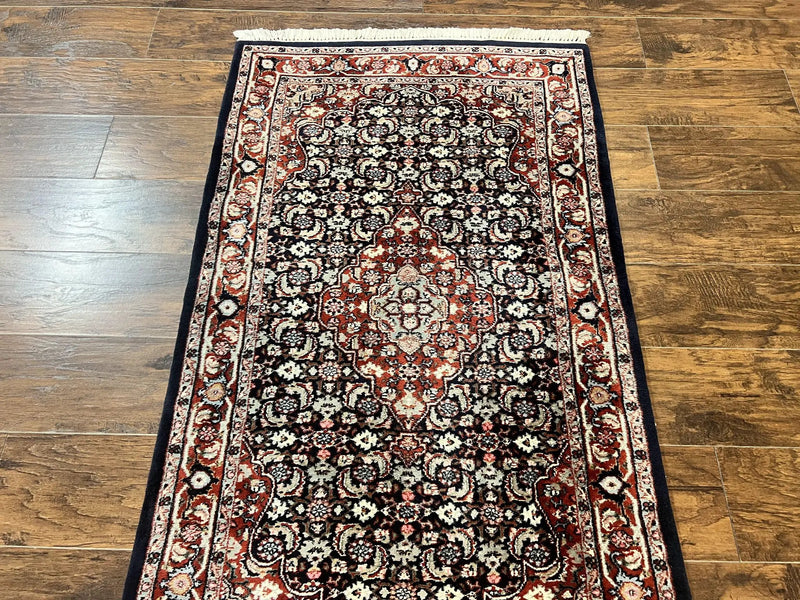 Indo Persian Rug 3x4, Herati Allover Pattern, Midnight Blue and Red, Small Vintage Handmade Wool Rug by Jewel Rugs