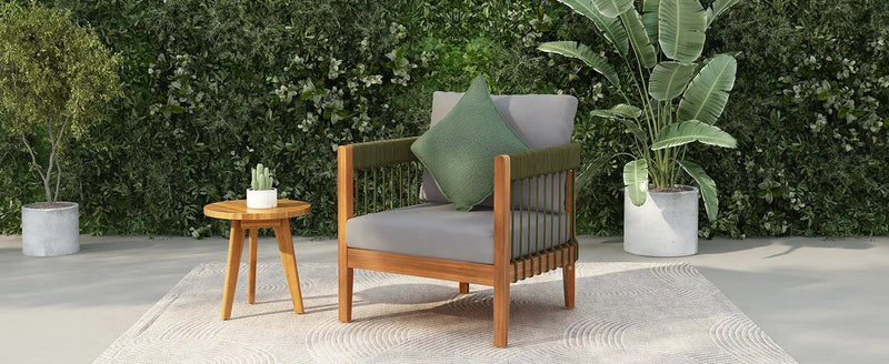 Acacia Wood Outdoor Club Chair with Handwoven Rope Accents by HouseOfZazla