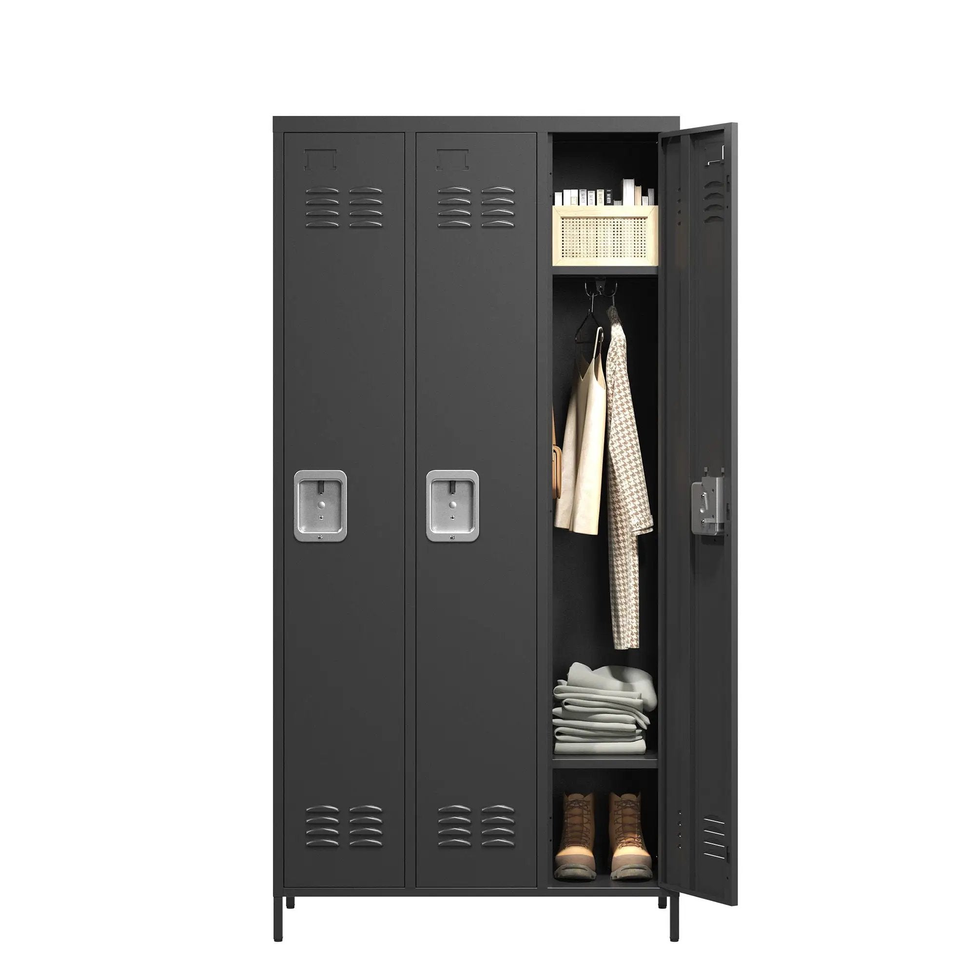 Storage Locker Cabinet With Locks For Employees, Home Gym Office School Garage - Black by HouseOfZazla