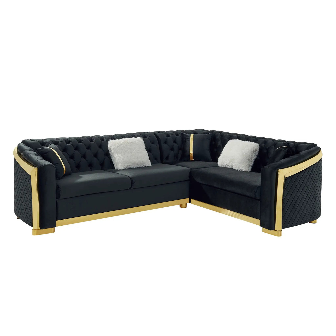 L Shaped Chesterfield Sectional Sofa With Stainless Steel Accents by Unique Piece Furniture