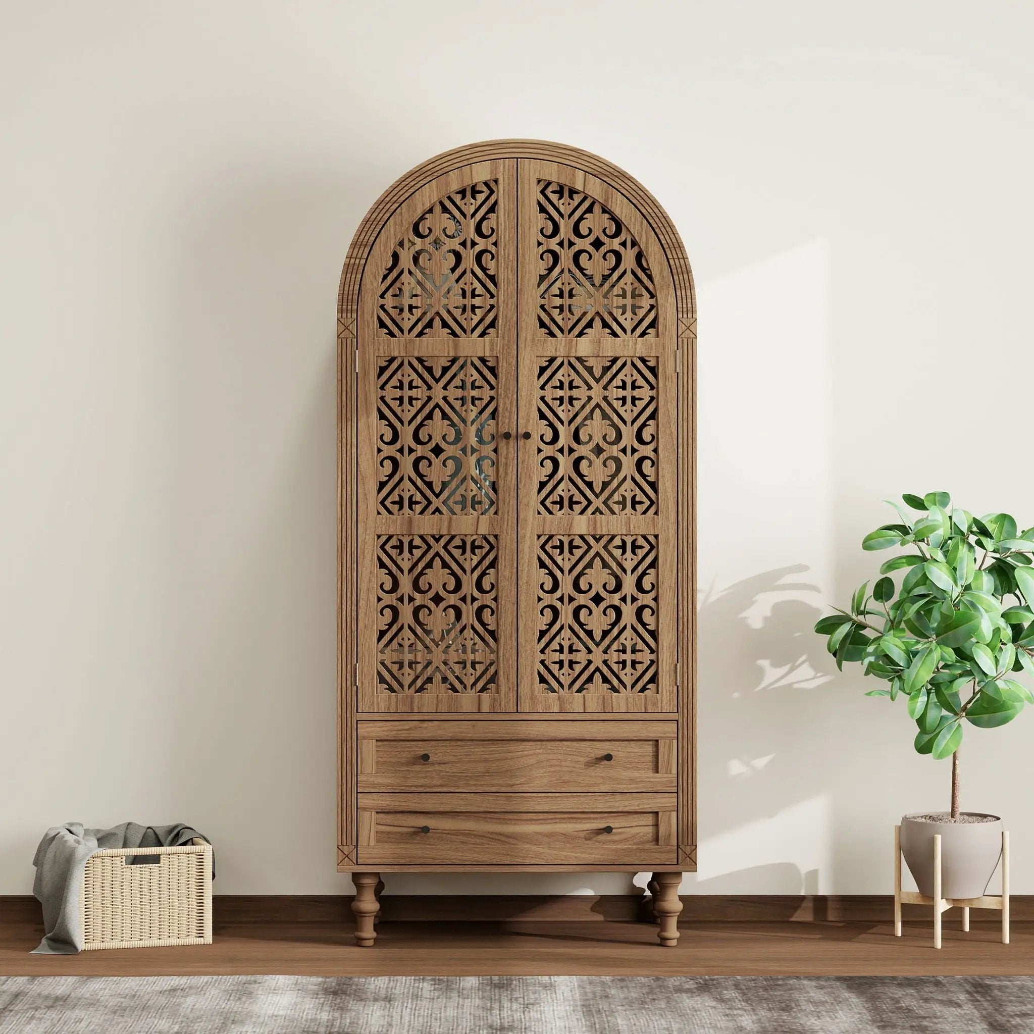 Tall Kitchen Pantry Cabinet With Hollow Carved Doors by HouseOfZazla