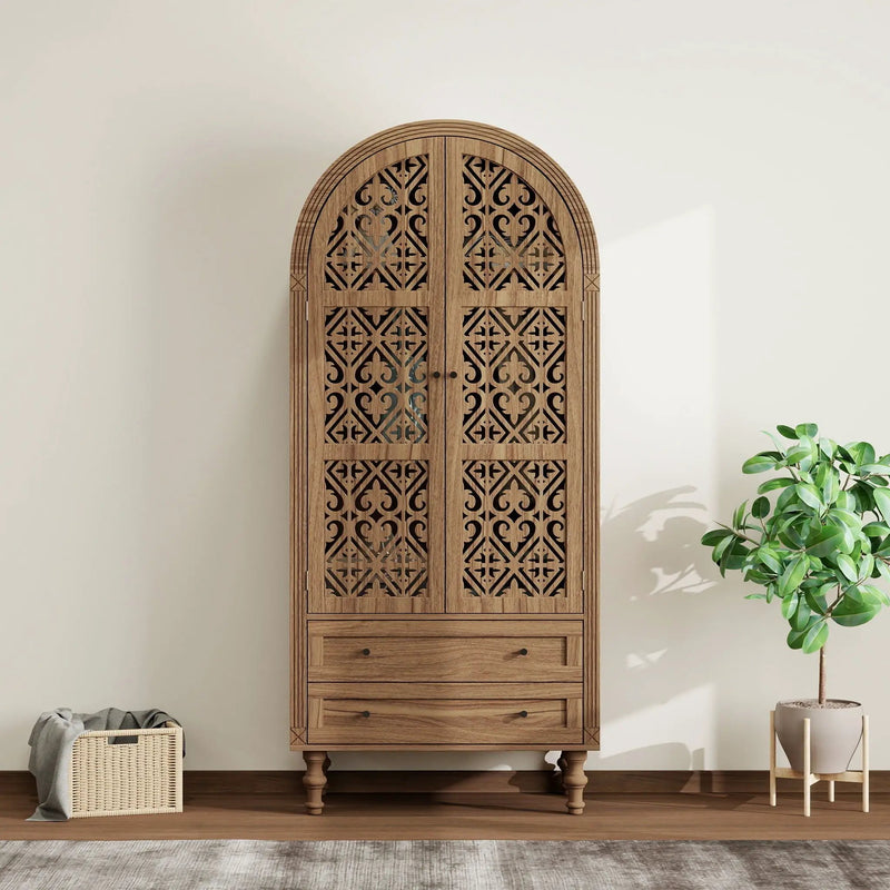 Tall Kitchen Pantry Cabinet With Hollow Carved Doors by HouseOfZazla