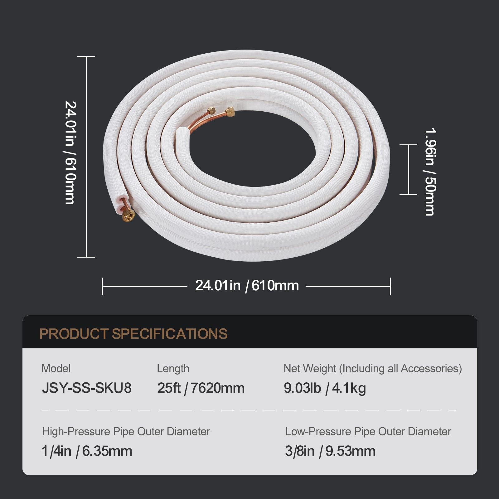 25FT Mini Split Line Set, 1/4" & 3/8" O.D by HouseOfZazla