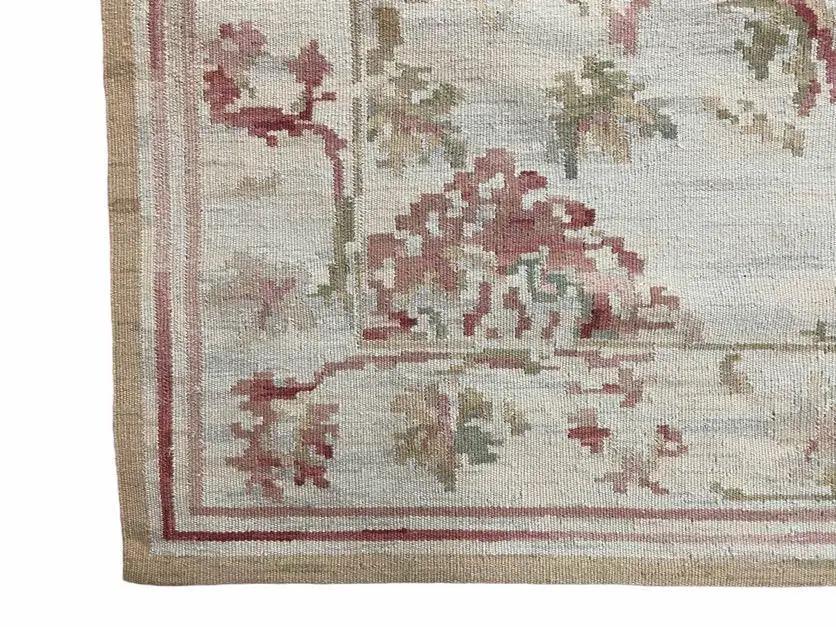 9x12 Flatweave Aubusson Needlepoint Rug, New, Beige, Tan, Green, Handmade, Hand-Knotted Area Rug, French European Carpet, Flowers by Jewel Rugs