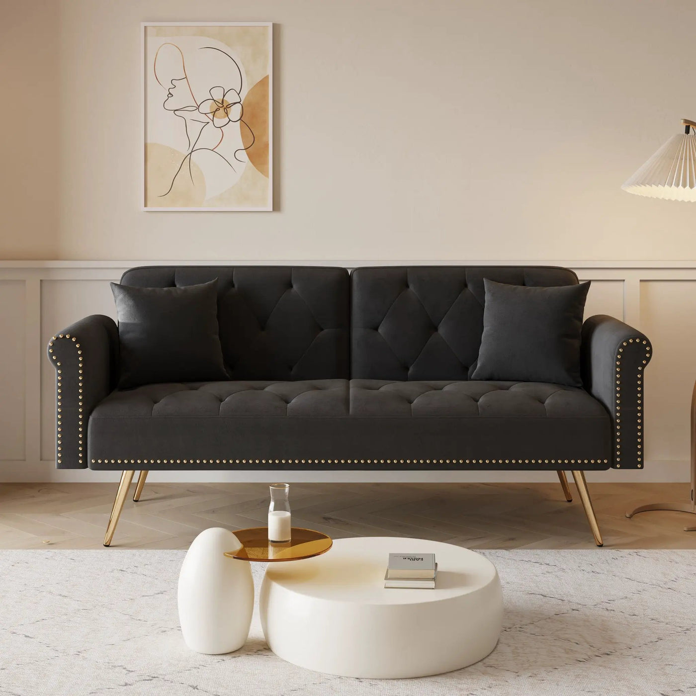 Luxurious Sofa Bed With Nail Head Trim And Matching Pillow by HouseOfZazla