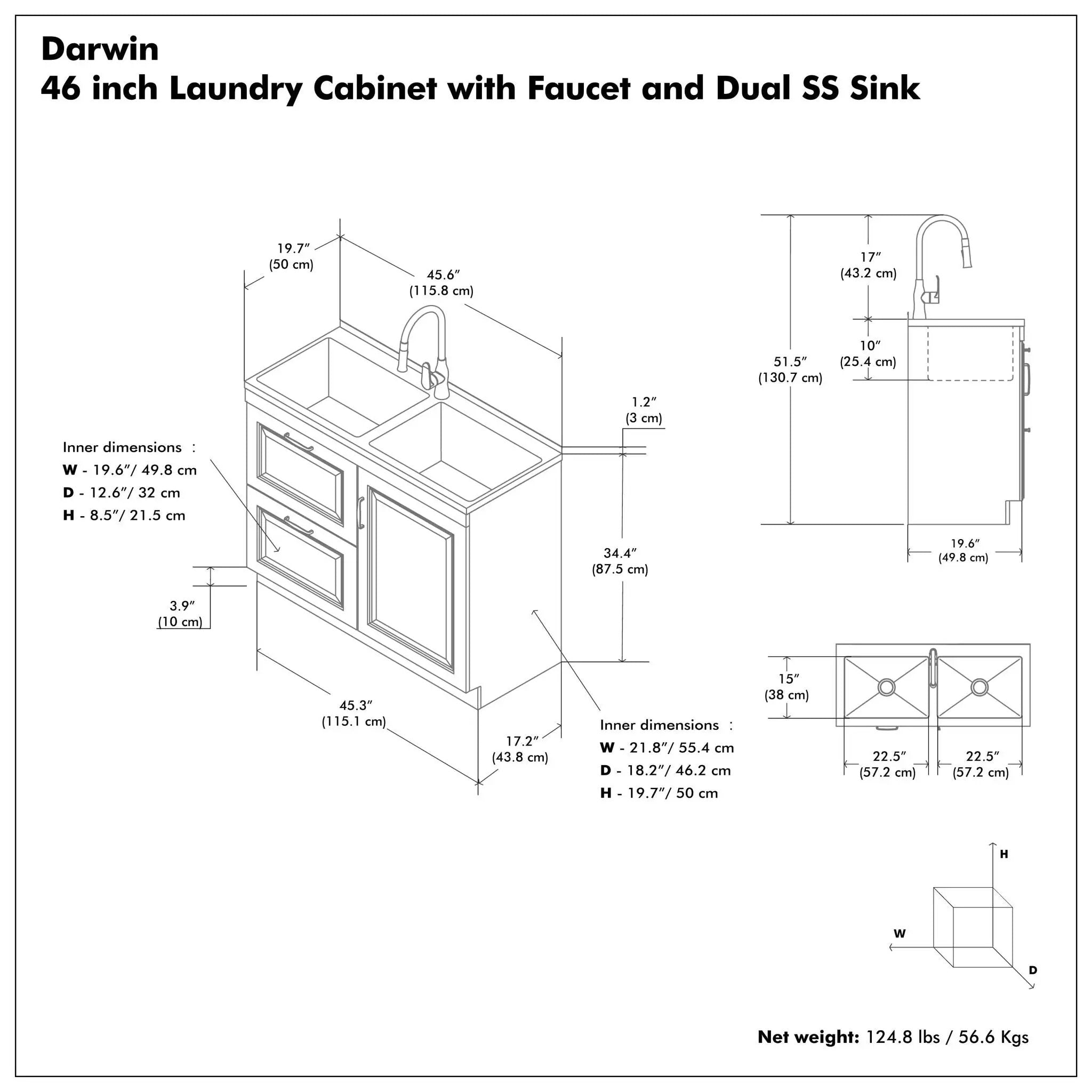 Darwin - Laundry Utility Sink And Cabinet With Dual Sinks, Pull Out Faucet - White by HouseOfZazla