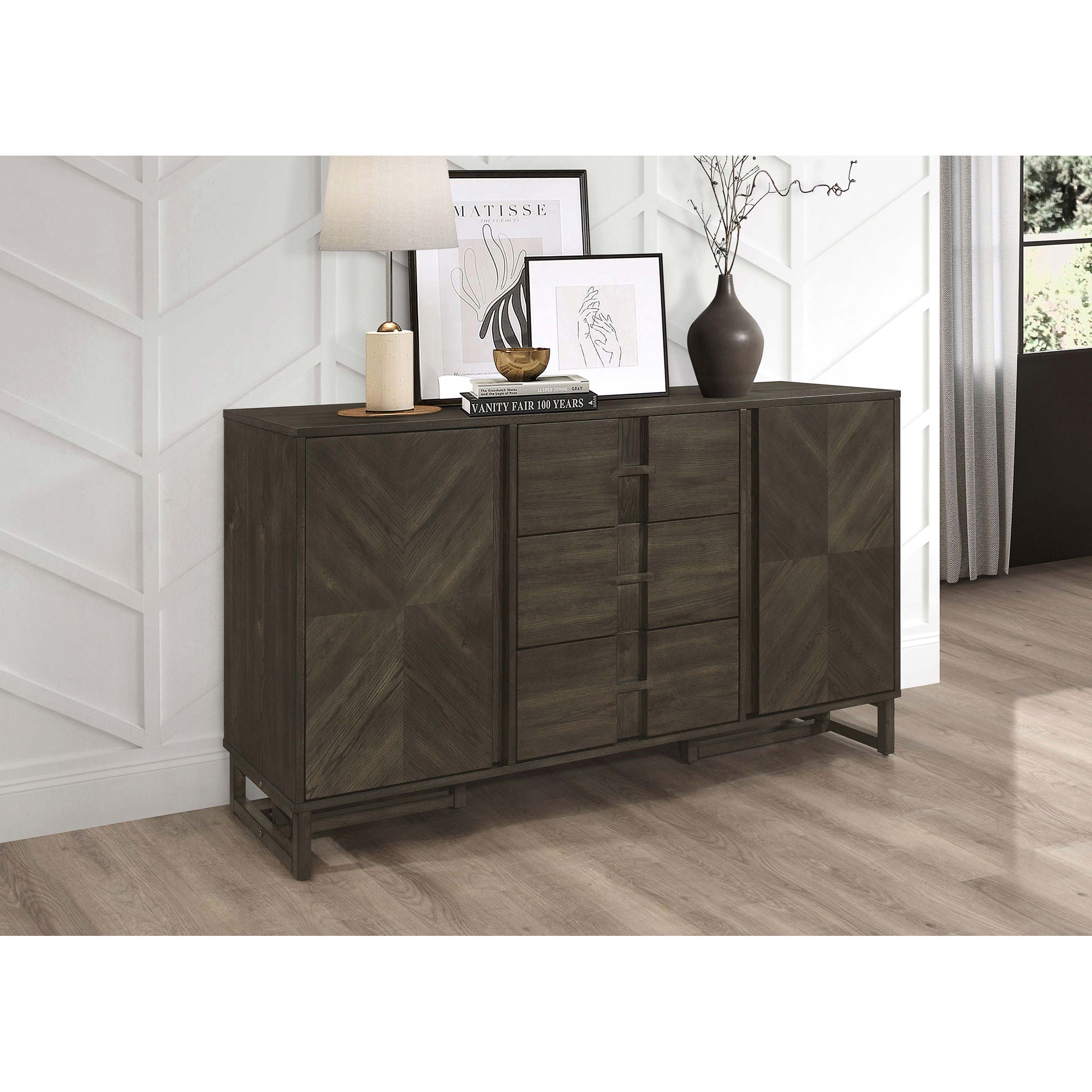 Glenmoor - 3 Drawer Server With 2 Cabinets - Dark Gray by HouseOfZazla