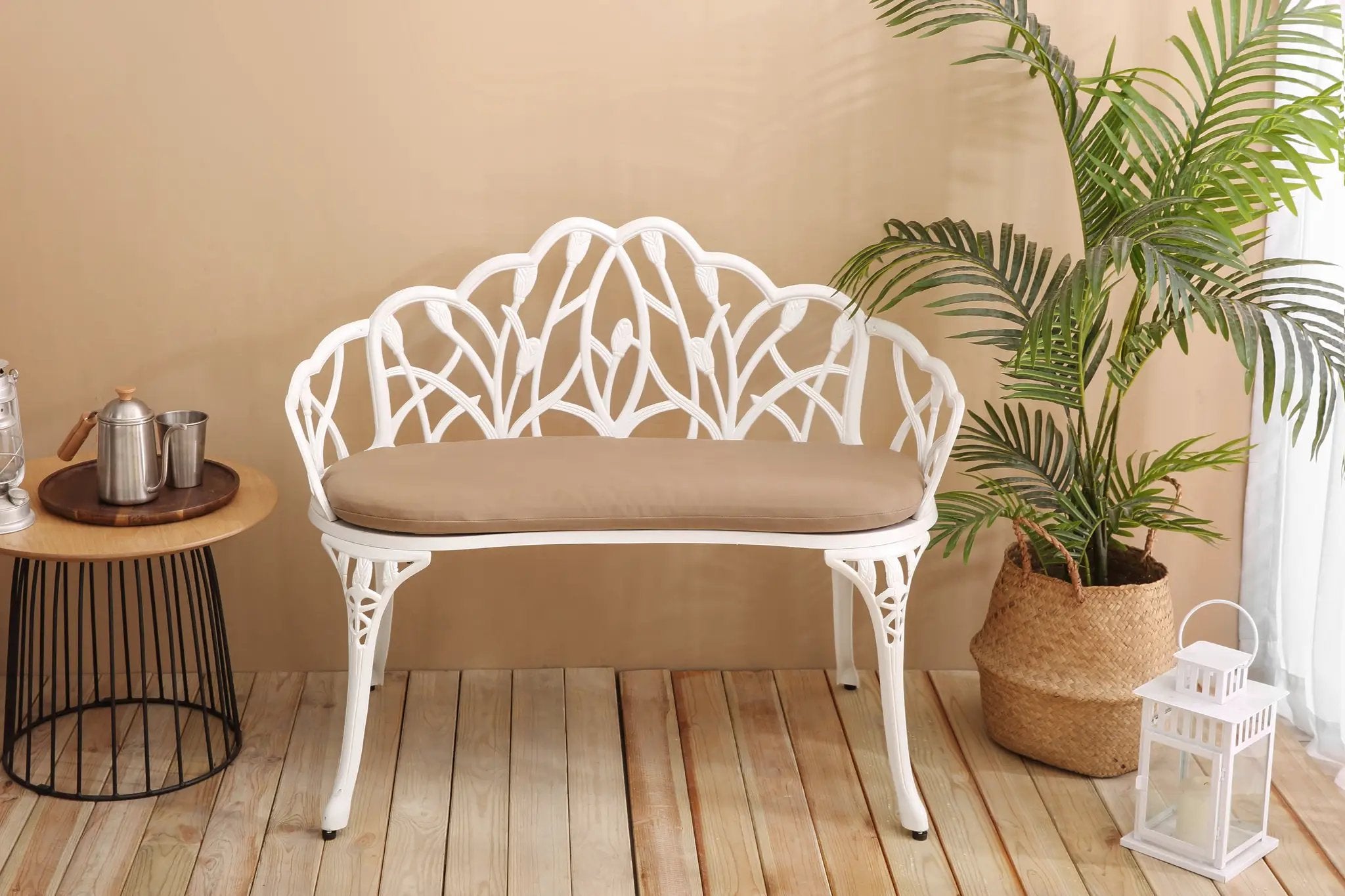 Tulip Patio Garden Bench Metal Park Bench Cast Aluminum Outdoor Furniture by HouseOfZazla