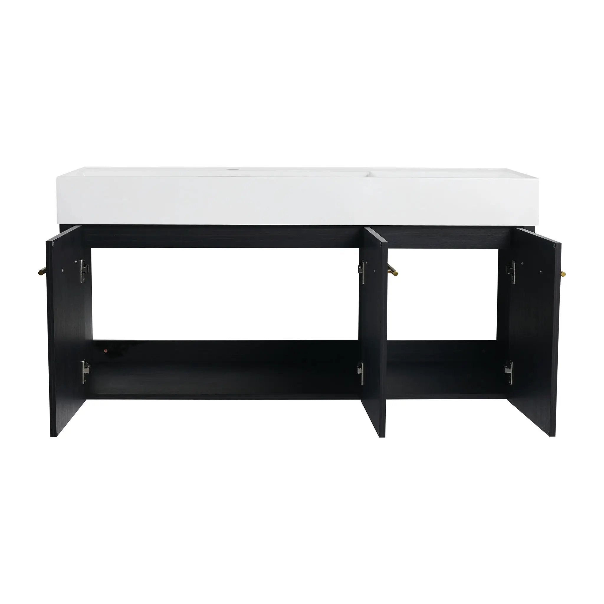 Contemporary 48" Wall Mounted Bathroom Vanity With Resin Sink And Soft Closing Doors And Line - Black Chestnut by HouseOfZazla