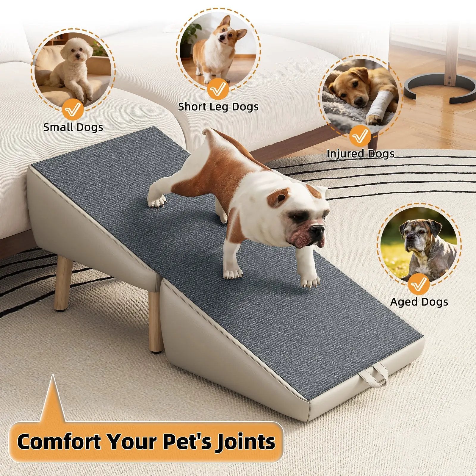 (UPGRADED) Dog Stairs for Small Dogs and Cats, Foldable 2-in-1 Wooden Pet Steps by HouseOfZazla
