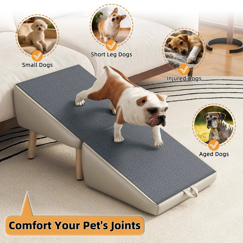 (UPGRADED) Dog Stairs for Small Dogs and Cats, Foldable 2-in-1 Wooden Pet Steps by HouseOfZazla