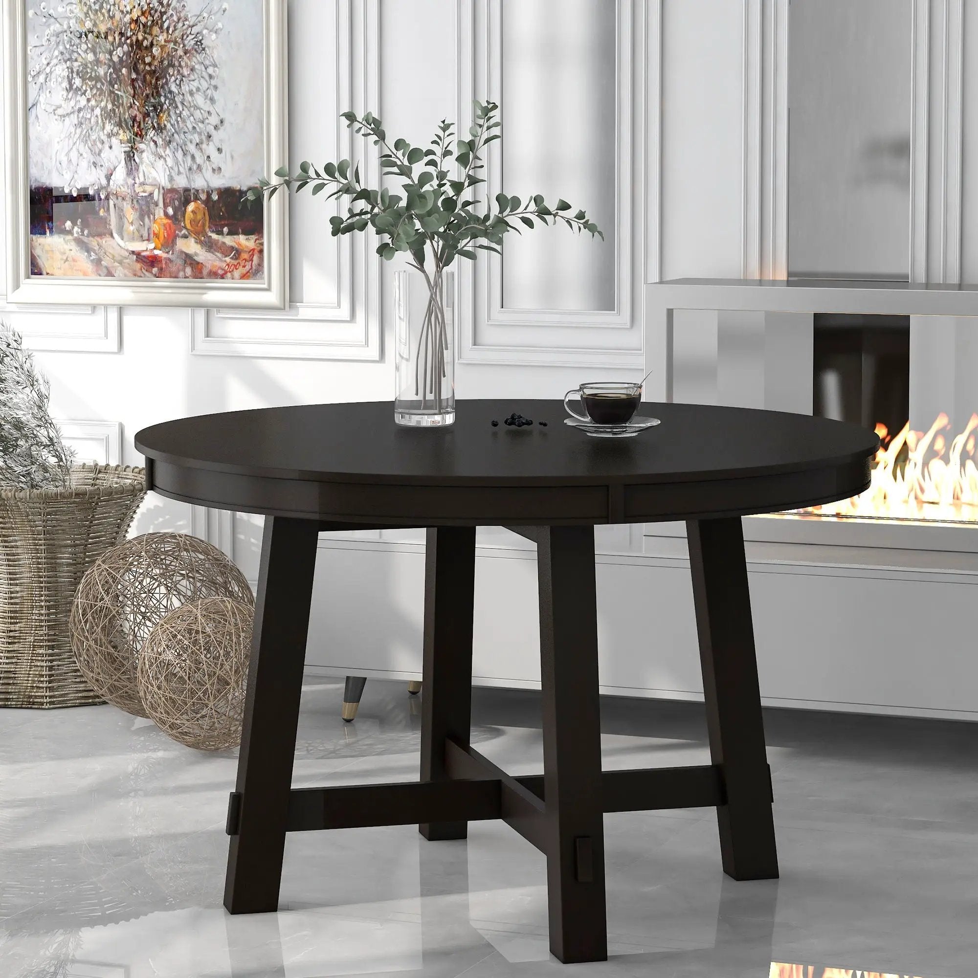Gia Round Extendable Dining Table with 16" Leaf Wood by HouseOfZazla