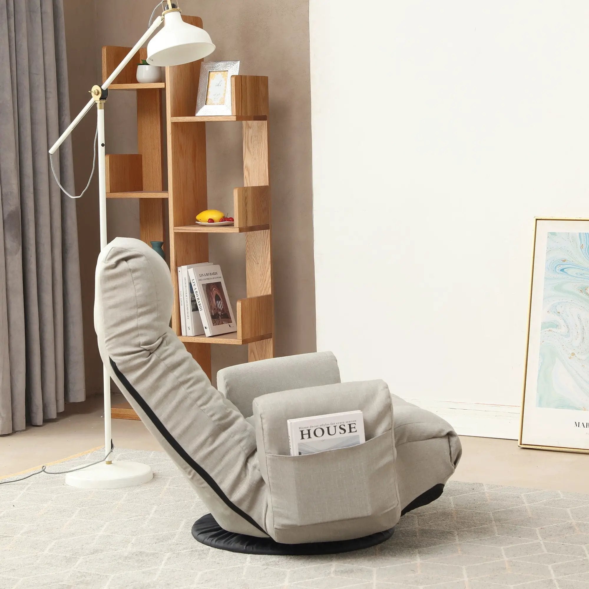 Modern With Metal Frame Swivel Game Lounge Chair With Adjustable Headrest And Waist Support, 360 Degree Rotatable Leisure Chair For Living Room - Gray by HouseOfZazla