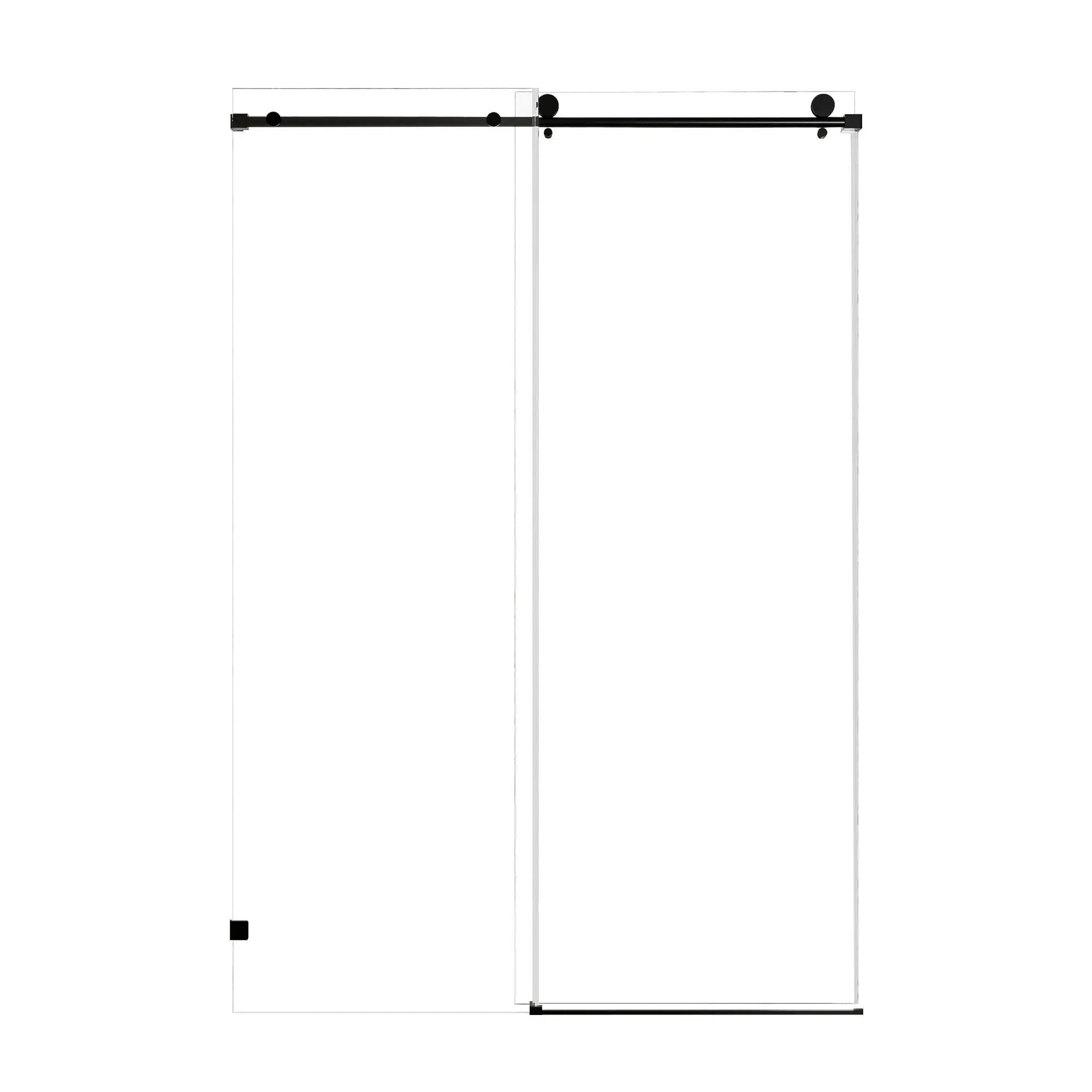 Frameless Single Sliding Soft Close Shower Door, 5 / 16" Clear Nano Coated Tempered Glass And 304 Stainless Steel Handle - Matte Black by HouseOfZazla
