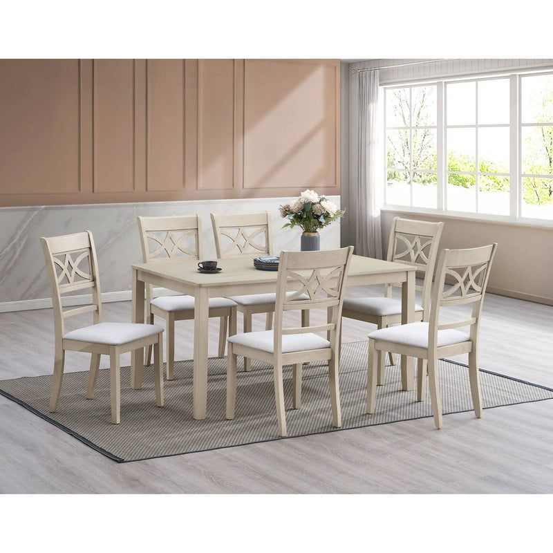 Ferris - 7 Piece Dining Set With Cross Back Chairs And Rectangular Table - Antique White by HouseOfZazla
