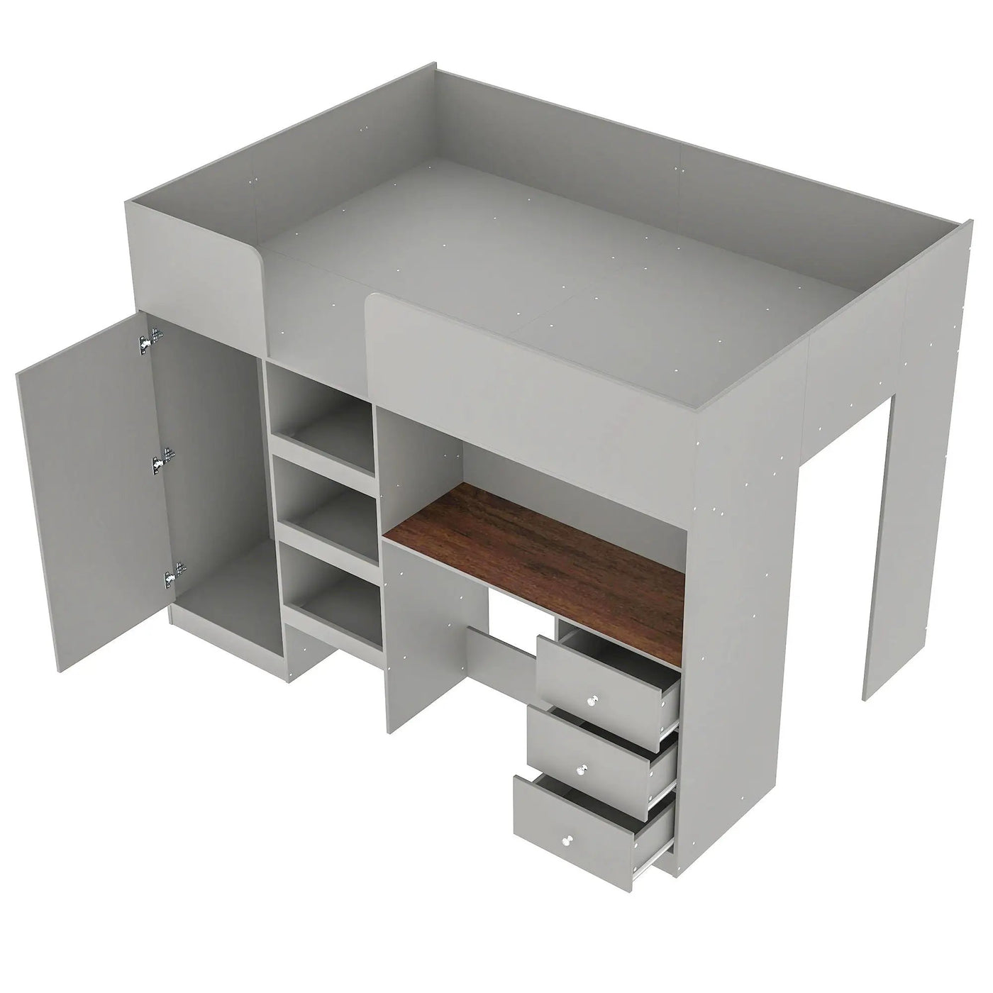 Loft Bed With Built In Wardrobe, Desk, Shelves, And Drawers by HouseOfZazla