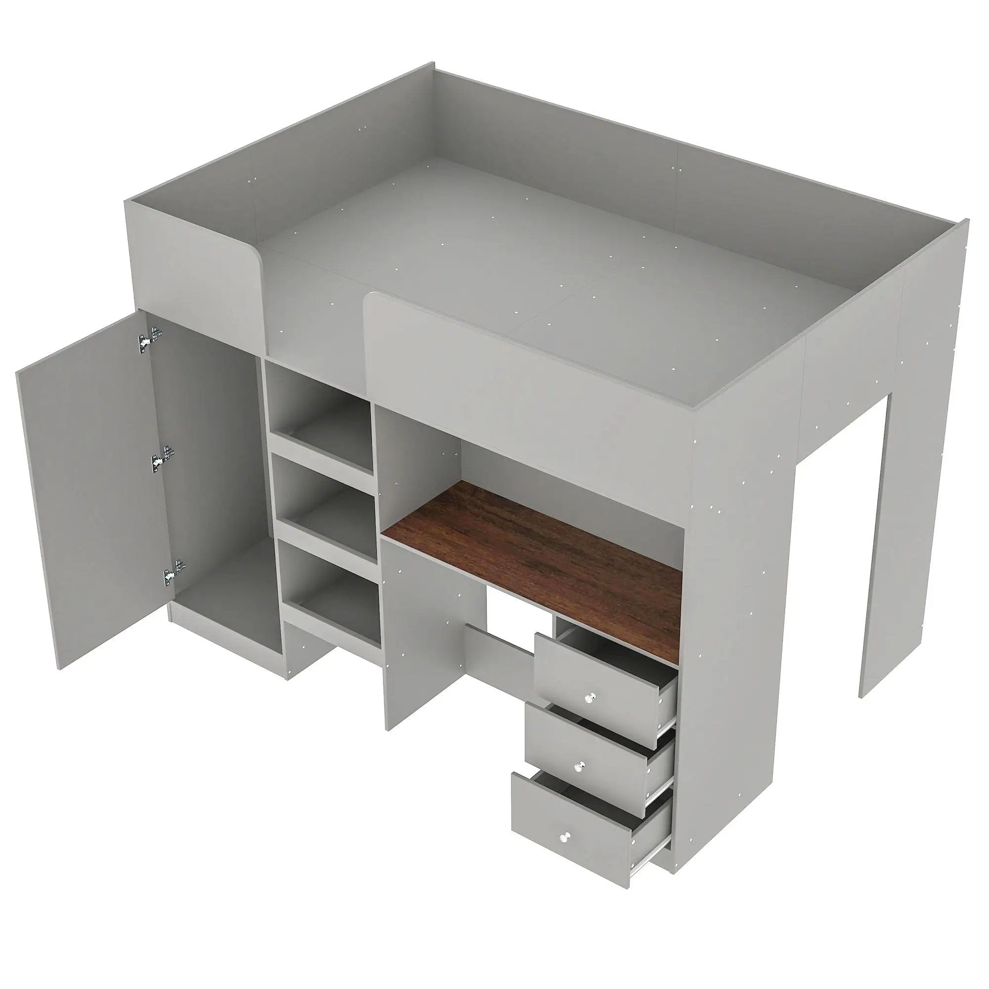 Loft Bed With Built In Wardrobe, Desk, Shelves, And Drawers by HouseOfZazla