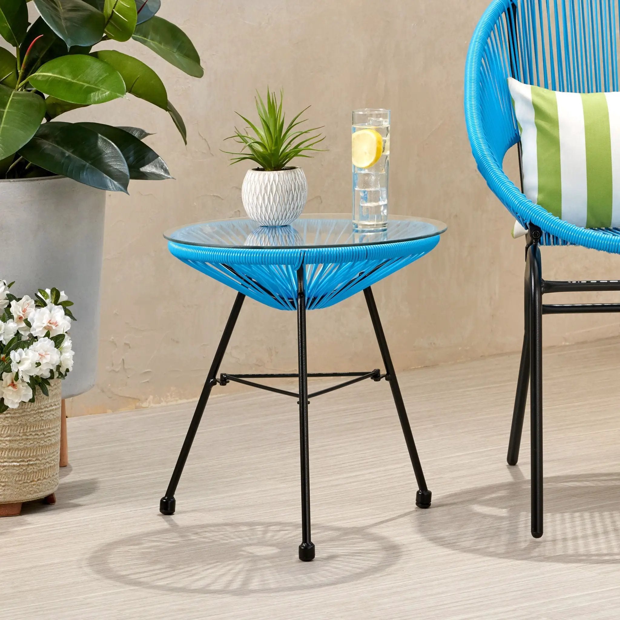 Nusa Modern Rattan Side Table With Tempered Glass Top by HouseOfZazla