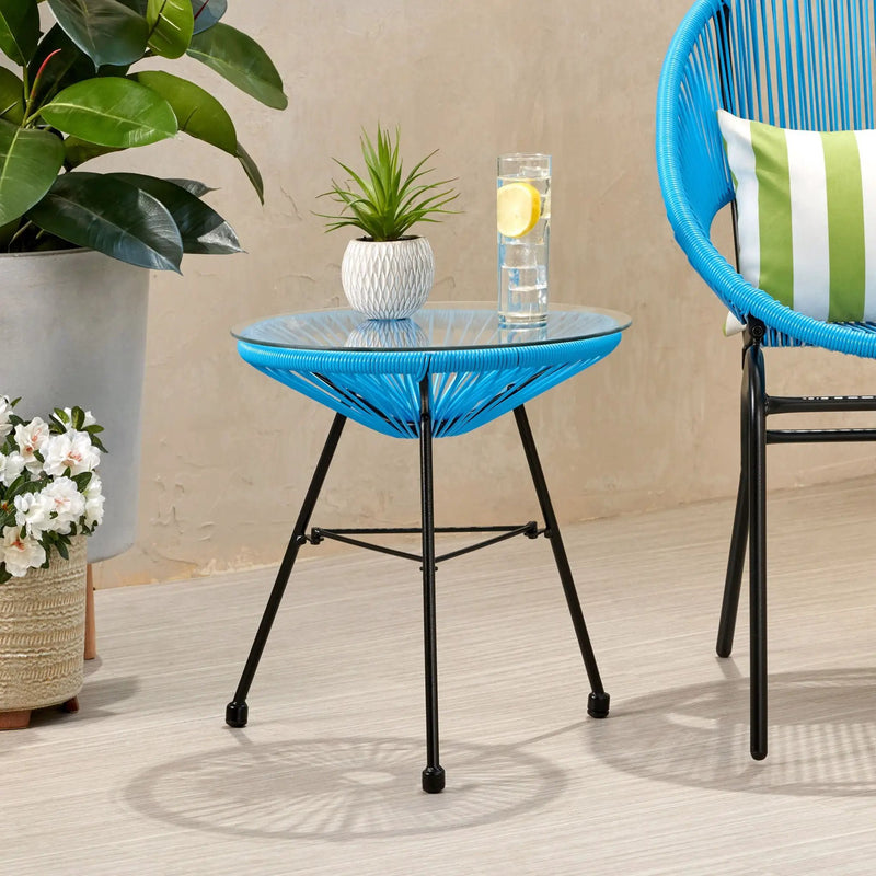 Nusa Modern Rattan Side Table With Tempered Glass Top by HouseOfZazla