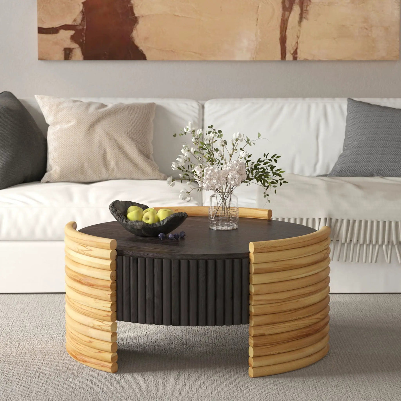 Modern Colorblocked Striped Coffee Table With Flip Top Storage by HouseOfZazla