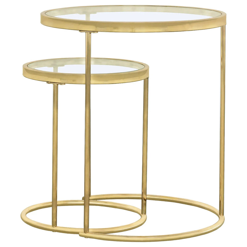 Maylin 2-piece Round Glass Top Nesting Table Set Gold by Unique Piece Furniture