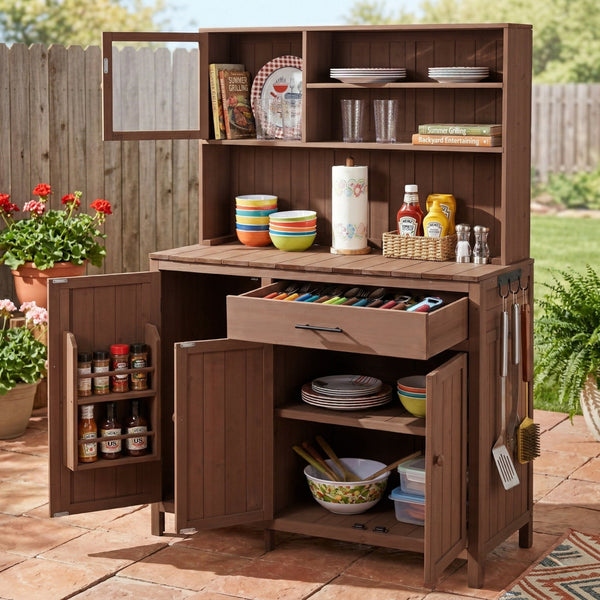 TOPAMX Potting Bench with Hutch, Solid Fir Wood Garden Workstation