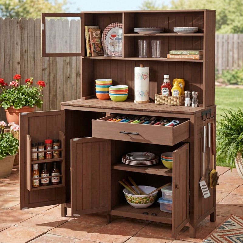 TOPAMX Potting Bench with Hutch, Solid Fir Wood Garden Workstation by HouseOfZazla