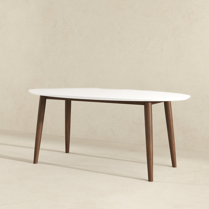Mid-Century Modern Oval Dining Table with Solid Wood Construction - White, photo 9 of 16