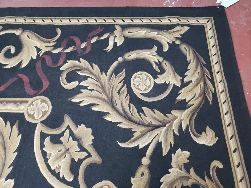 Black and Tan Aubusson Rug, 10 x 14 Aubusson Carpet, New Aubusson Rug, Elegant, Wool, Handmade Area Rug, Flatweave Rug, Large Aubusson Rug by Jewel Rugs