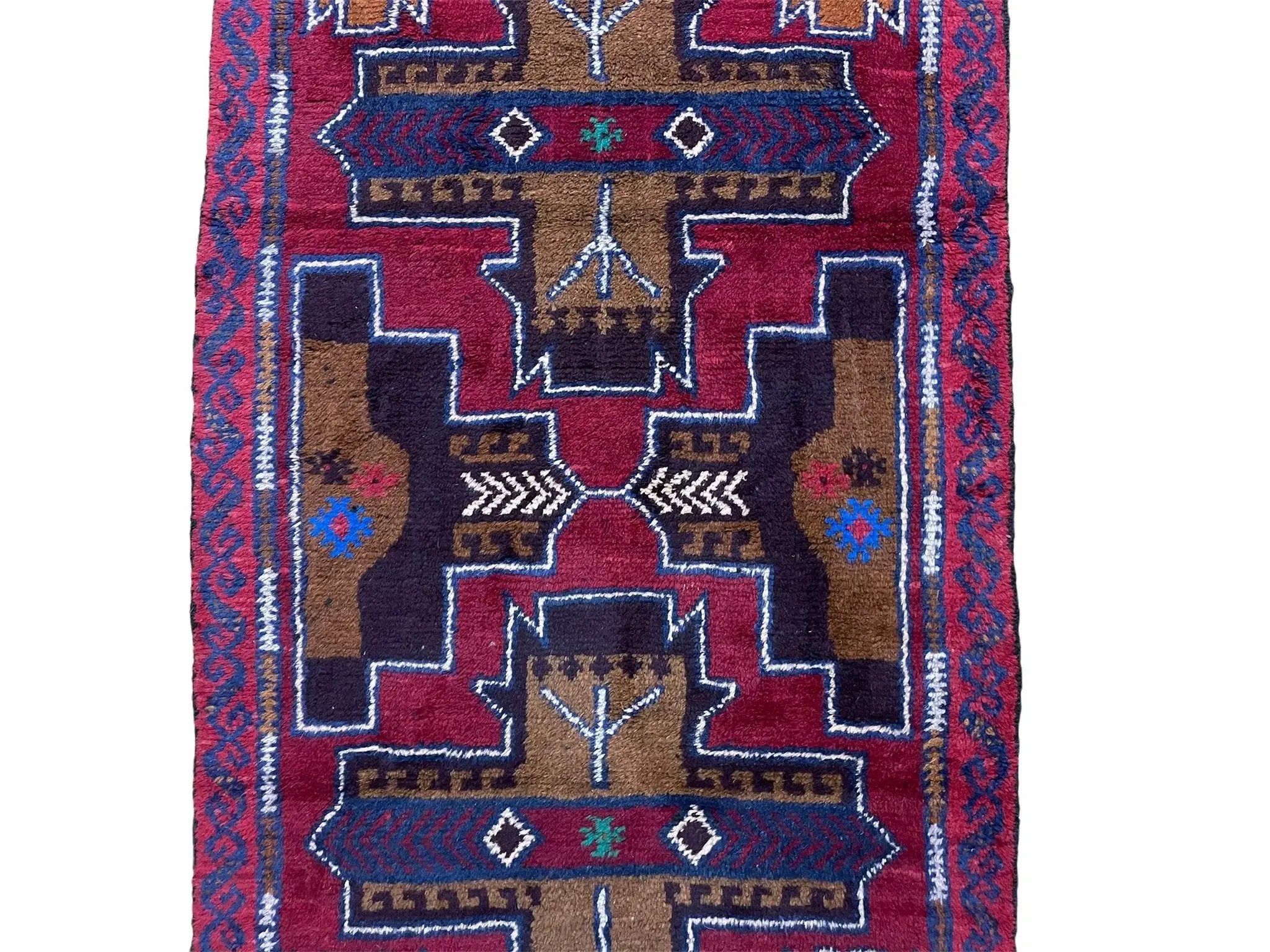 2' 10" X 4' 9" Vintage Handmade Tribal Wool Rug Balouchi Rug Afghan Rug Red Blue by Jewel Rugs