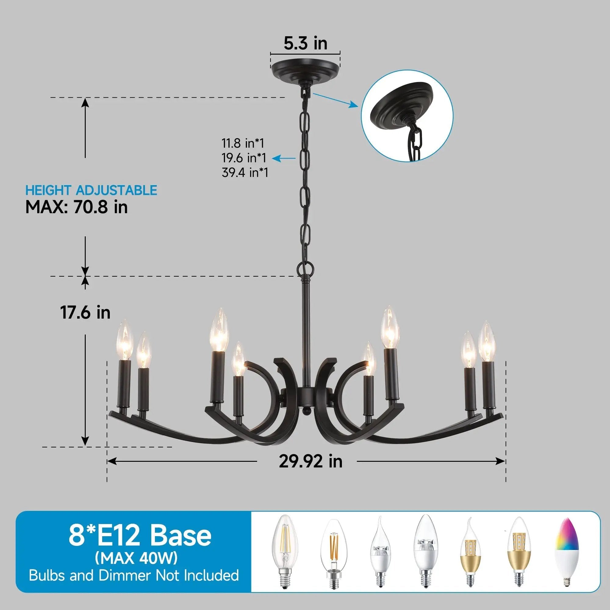 8-Light Farmhouse Chandelier, Black Metal by HouseOfZazla