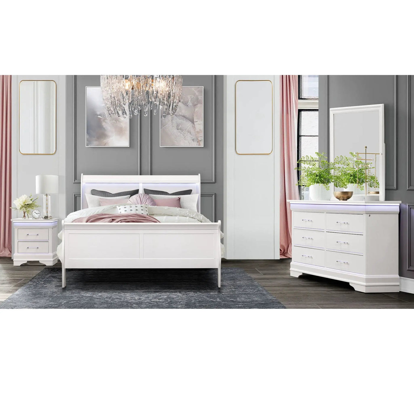 Charlston - 5 Piece Bedroom Set With LED Headboard by Unique Piece Furniture