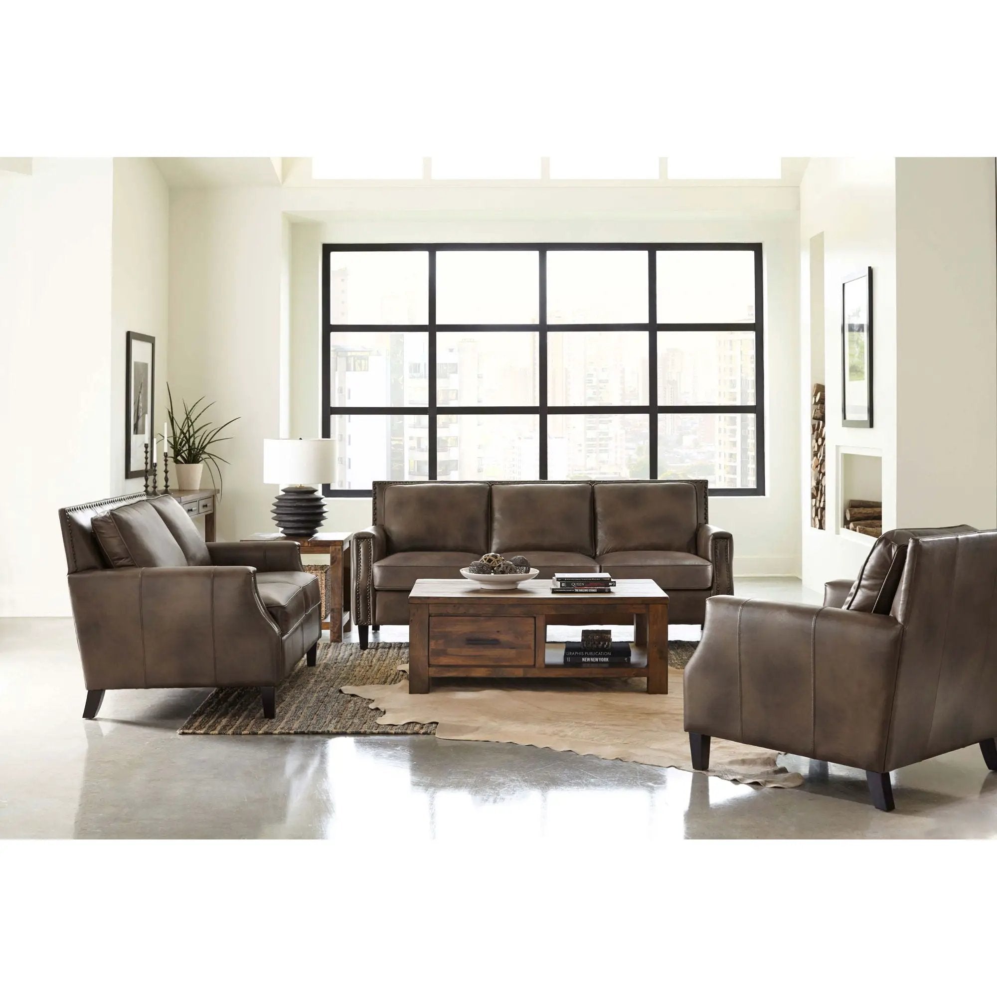 Gunderson - Loveseat With Recessed Arms - Brown by HouseOfZazla