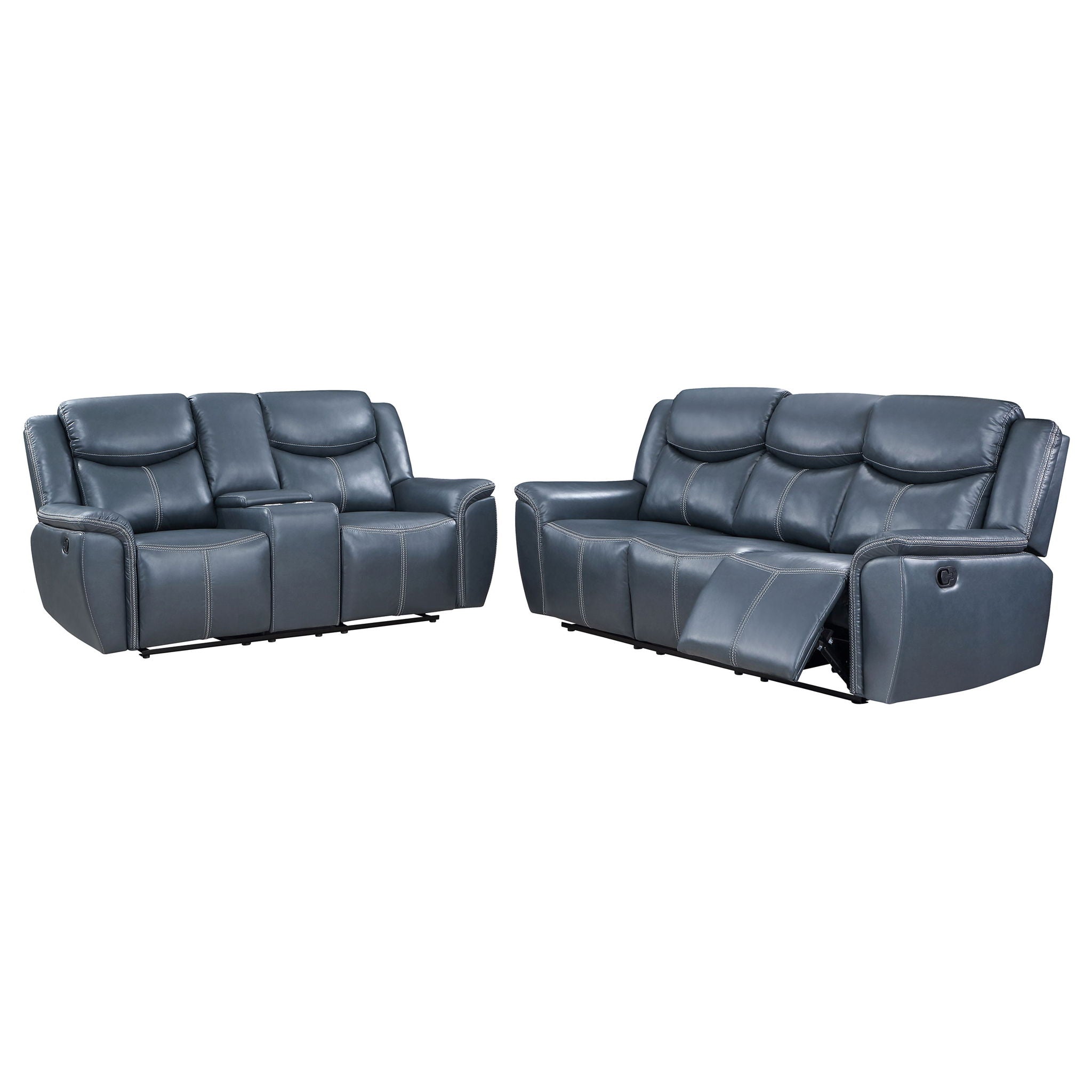 Stanwicke - 2 Piece Motion Reclining Sofa Set With Contrast Stitching - Blue by HouseOfZazla