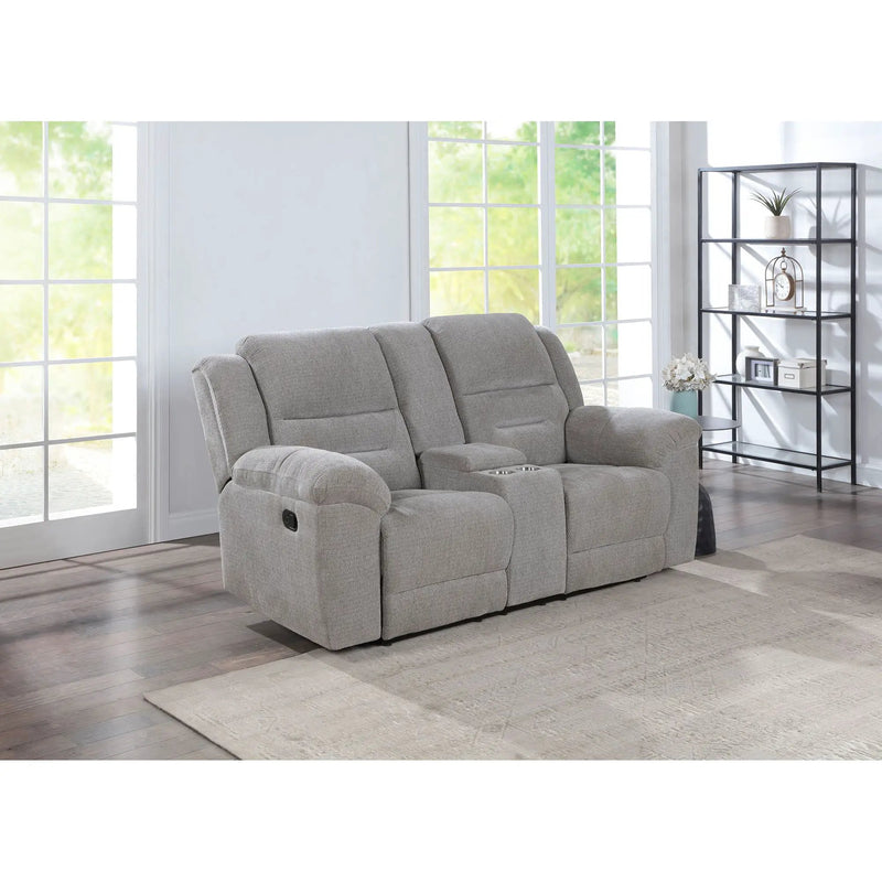 Sebring - Upholstered Manual Reclining Loveseat With Center Storage Console - Gray by HouseOfZazla