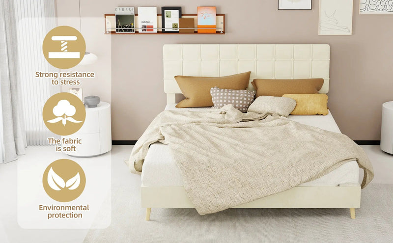 Modern Upholstered Bed Frame – Premium Holland Velvet Fabric by HouseOfZazla