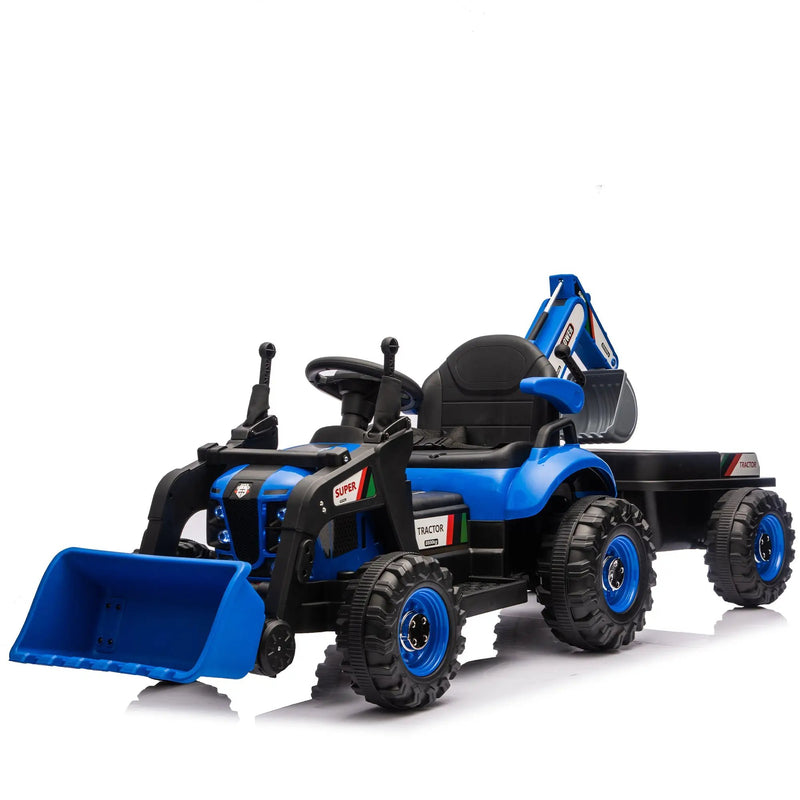 24V Kids Ride-On Electric Tractor Toy with 4-in-1 Construction Attachments by HouseOfZazla