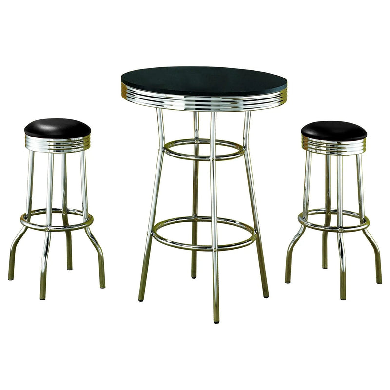 Retro 3-piece Round 1950s Bistro Pub Bar Table Set Black by Unique Piece Furniture