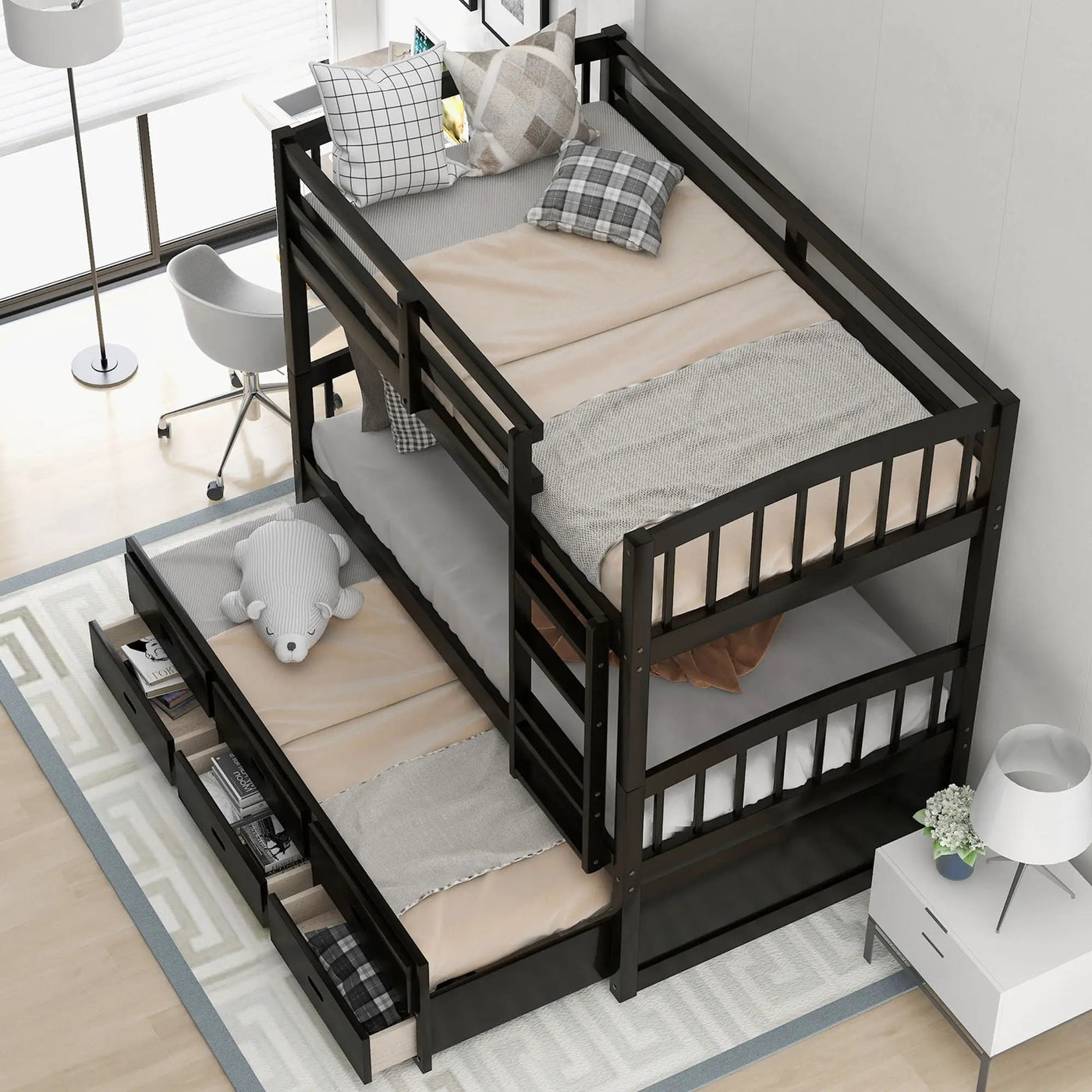 Bunk Bed With Trundle And Drawers, Arched Headboard And Footboard by HouseOfZazla