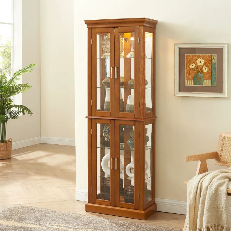 Lighted Curio Cabinet With Adjustable Shelves and Mirrored Back Panel by HouseOfZazla