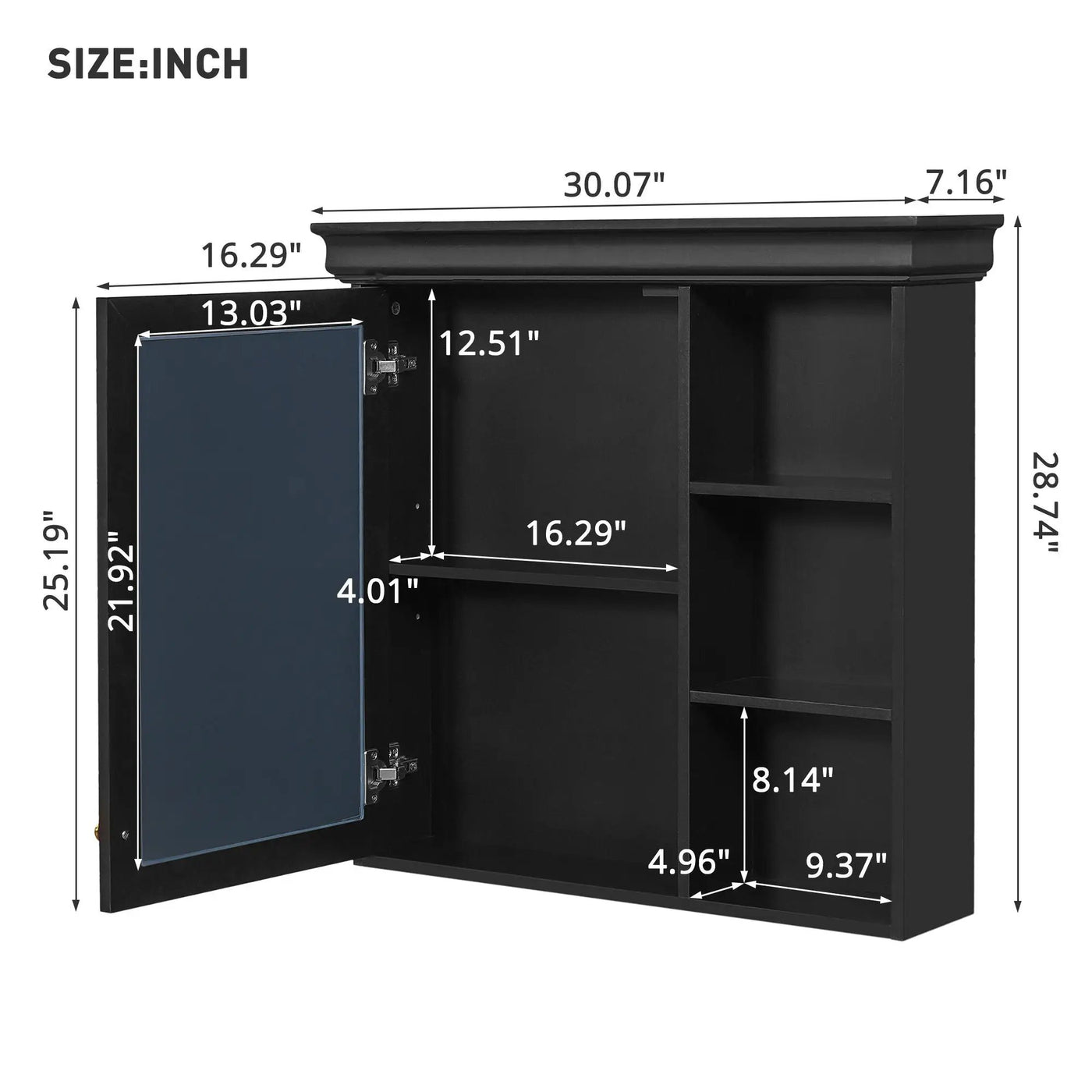 Wall Mounted Bathroom Medicine Cabinet With Mirror And Adjustable Storage With Soft Close Hinges by Unique Piece Furniture