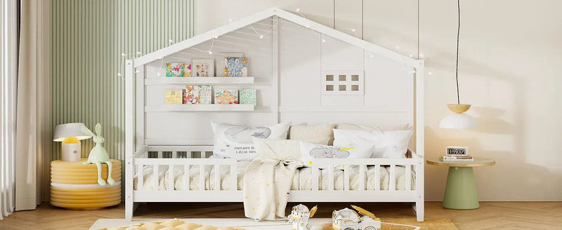 House Bed With Shelves, Window And Sparkling Light Strip On The Roof by HouseOfZazla