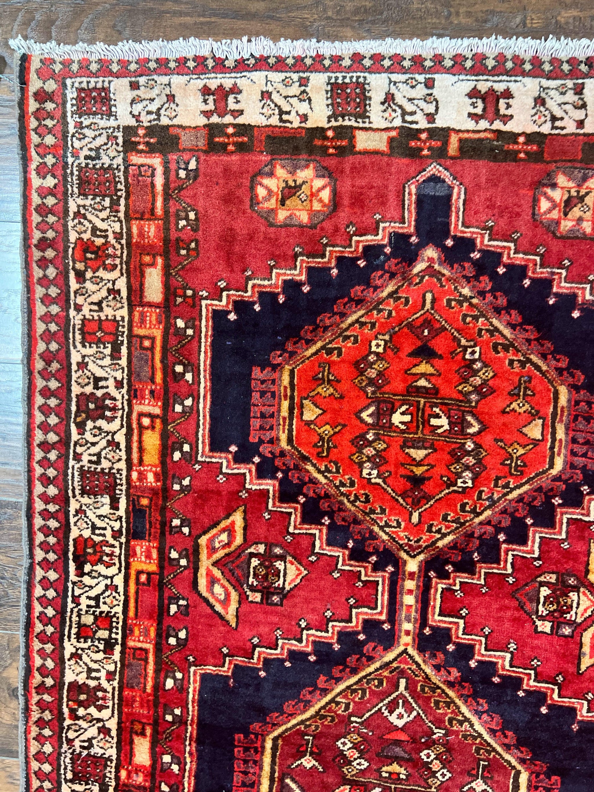 Persian Heriz Runner Rug 3.7 x 11, Persian Tribal Runner, Handmade Wool, Medallions, Geometric, Red, Antique Vintage Hand Knotted Rug by Jewel Rugs