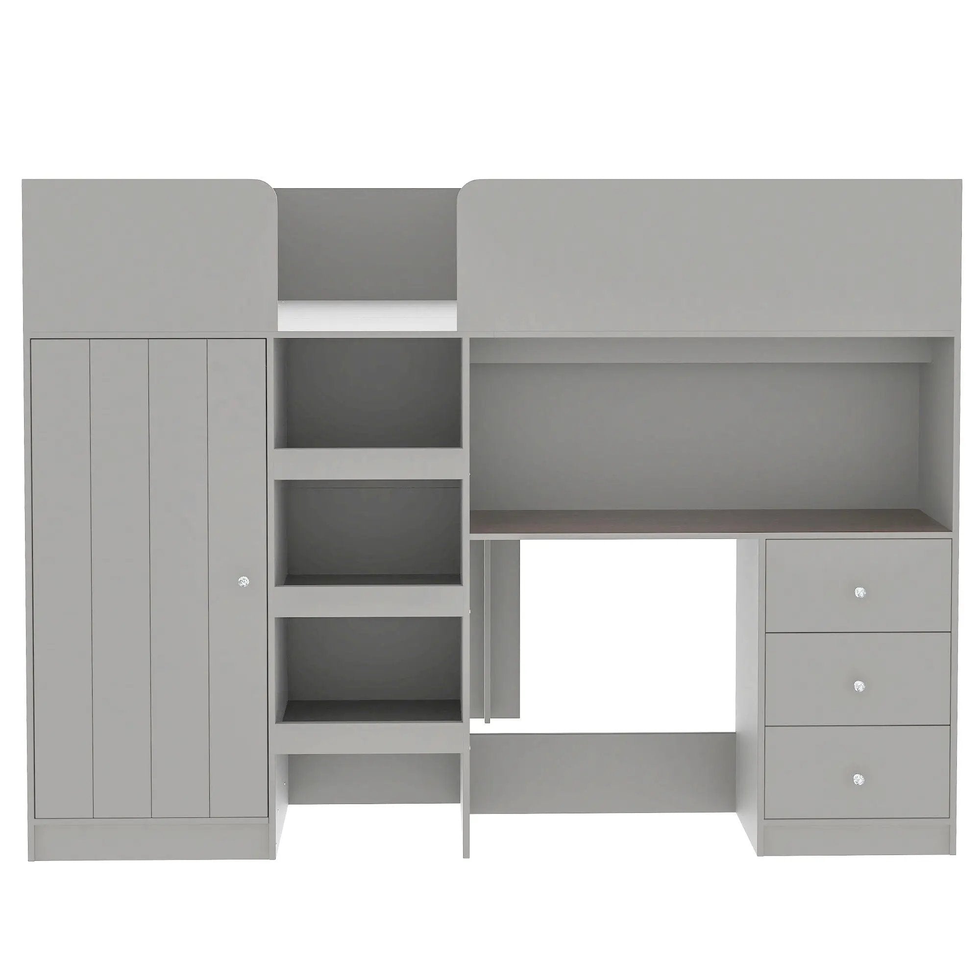 Loft Bed With Built In Wardrobe, Desk, Shelves, And Drawers