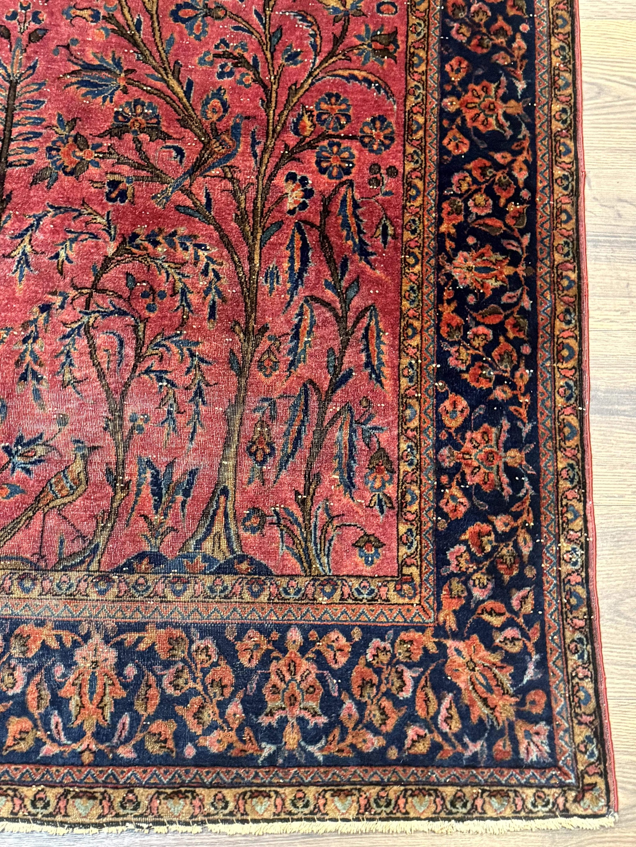 Antique Persian Tree of Life Rug 3x5, Manchester Wool, Bird Pictorials, Fine 240 KPSI, Red Navy Blue by Jewel Rugs