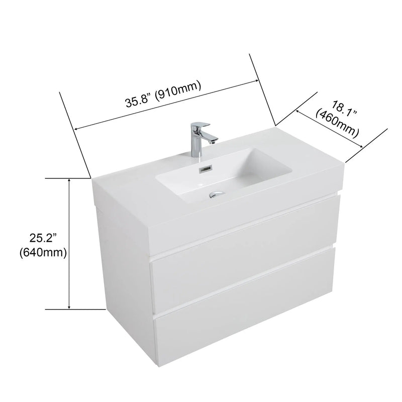 Alice - Bathroom Vanity With Large Storage, Sink Wall Mounted Floating Bathroom Vanity For Modern Bathroom, One-Piece Sink Basin Without Drain And Faucet by Unique Piece Furniture