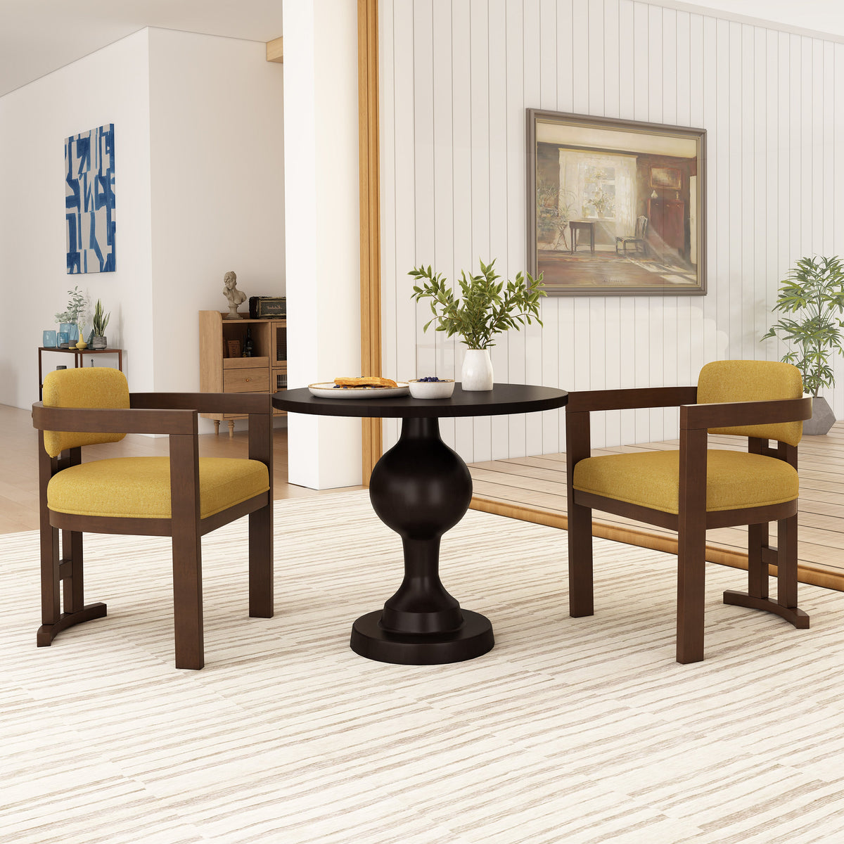 Indoor Upholstered Wood Dining Chair Set of 2 - Yellow Walnut