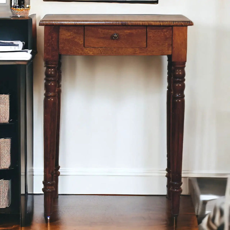 Artisan Furniture Solid Wood Chestnut Turned Leg Writing Desk, 1-Drawer by HouseOfZazla