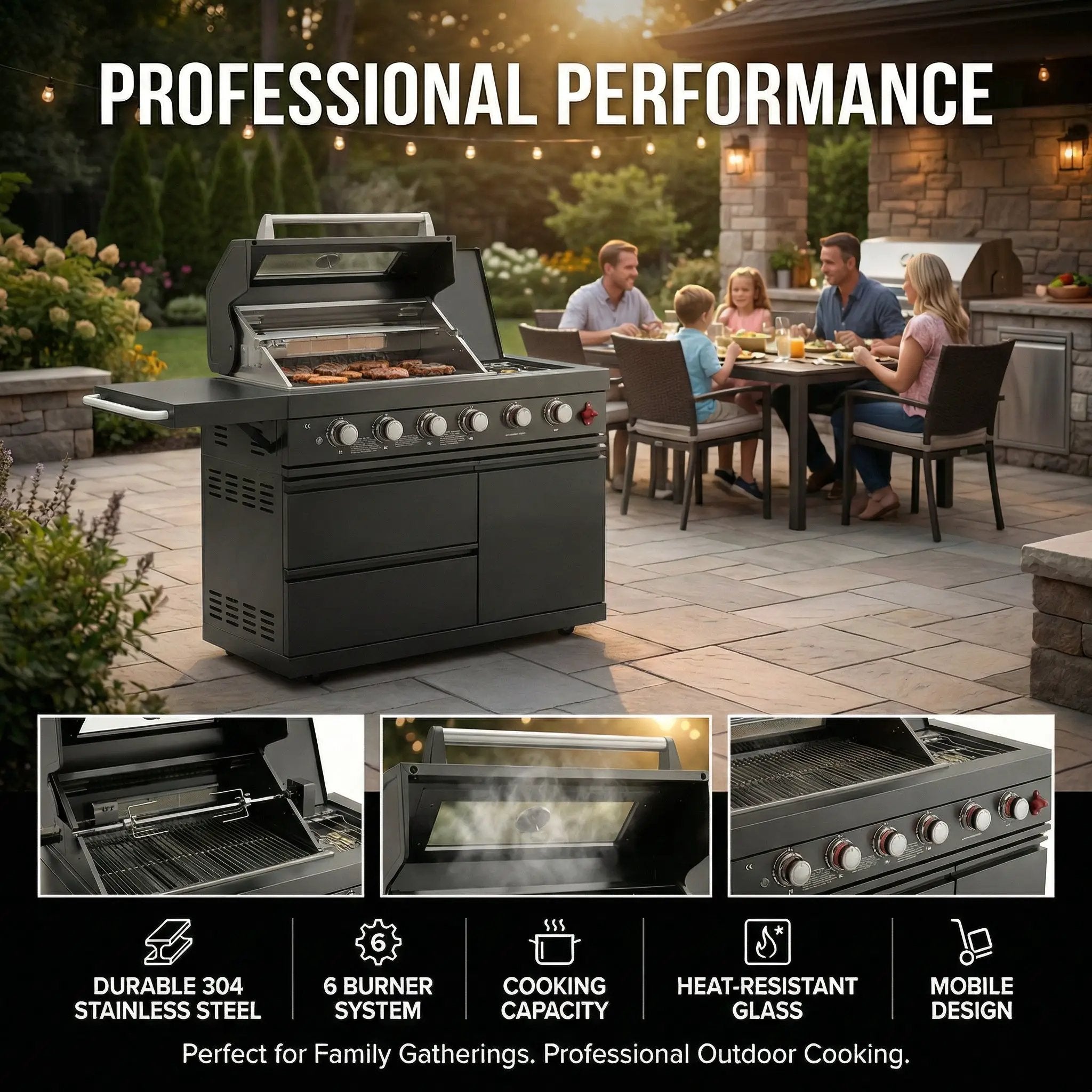 46-Inch 75300 BTU 6-Burners Deluxe Stainless Steel Gas Outdoor Kitchen Barbecue Grill by HouseOfZazla