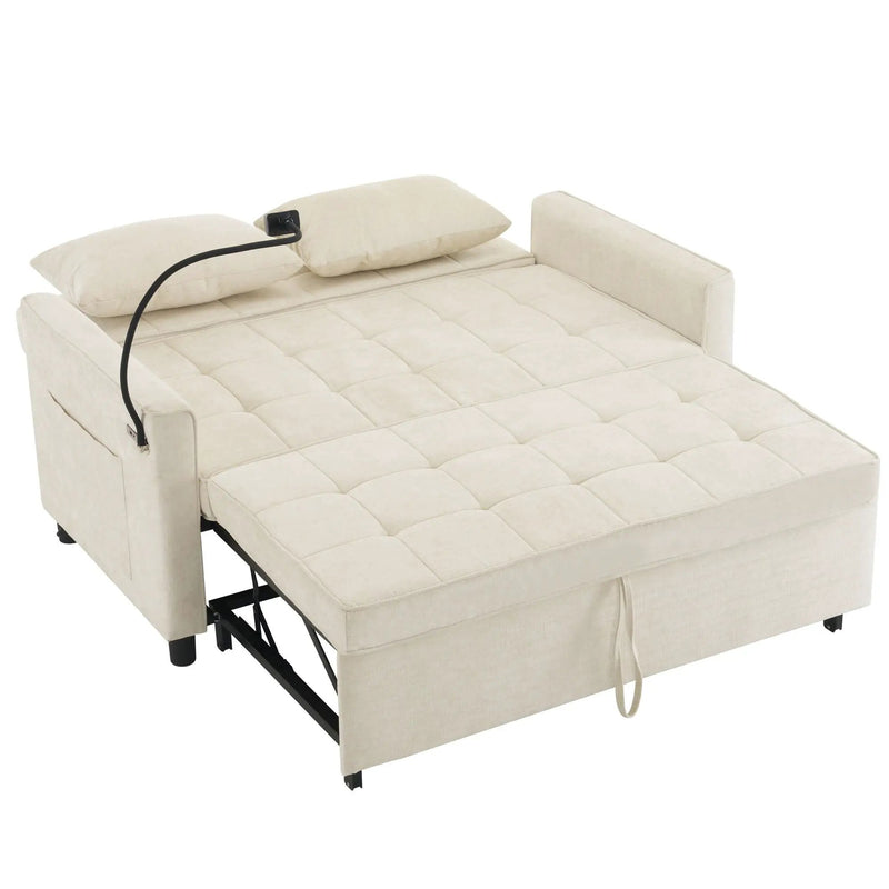 Pull-Out Sleeper Sofa With Reversible Backrest Cushion, Side Pockets, 2 USB Ports And A Phone Holder For Living Room by HouseOfZazla